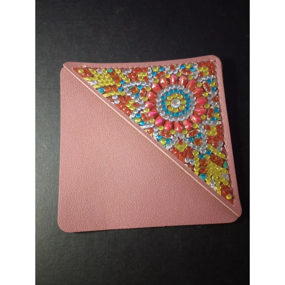 Handmade Diamond Painting Corner Bookmark Pink Faux Leather Mandala Floral New